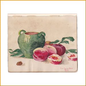 Antique sketch painting of fruit and a pot