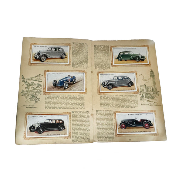 A vintage set of motor car cigarette cards and dated 1930s