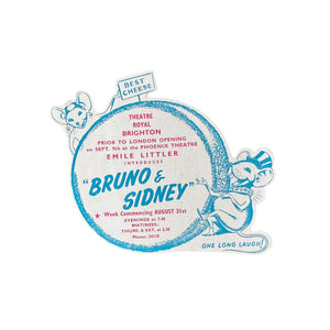 Bruno and Sidney blue and pink advertising label theatre royal in brighton