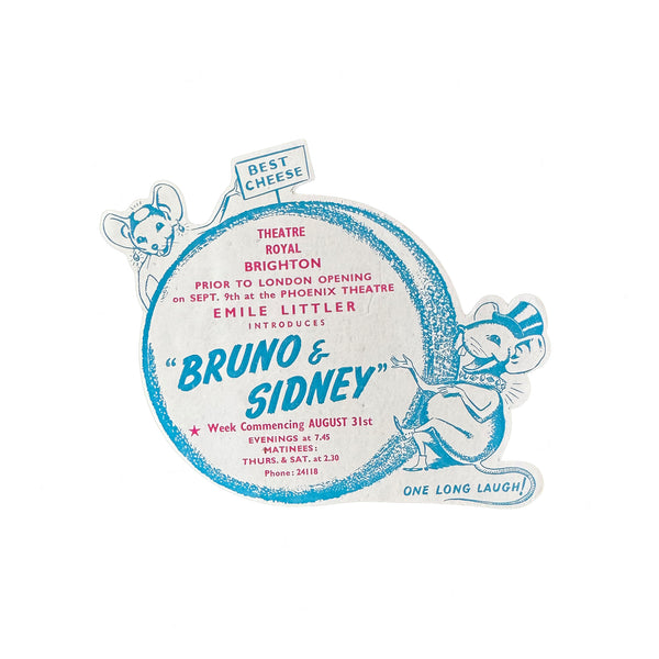 Bruno and Sidney blue and pink advertising label theatre royal in brighton