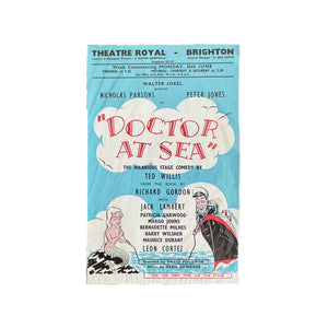 A small poster blue red colours of doctor at sea at theatre royal in brighton