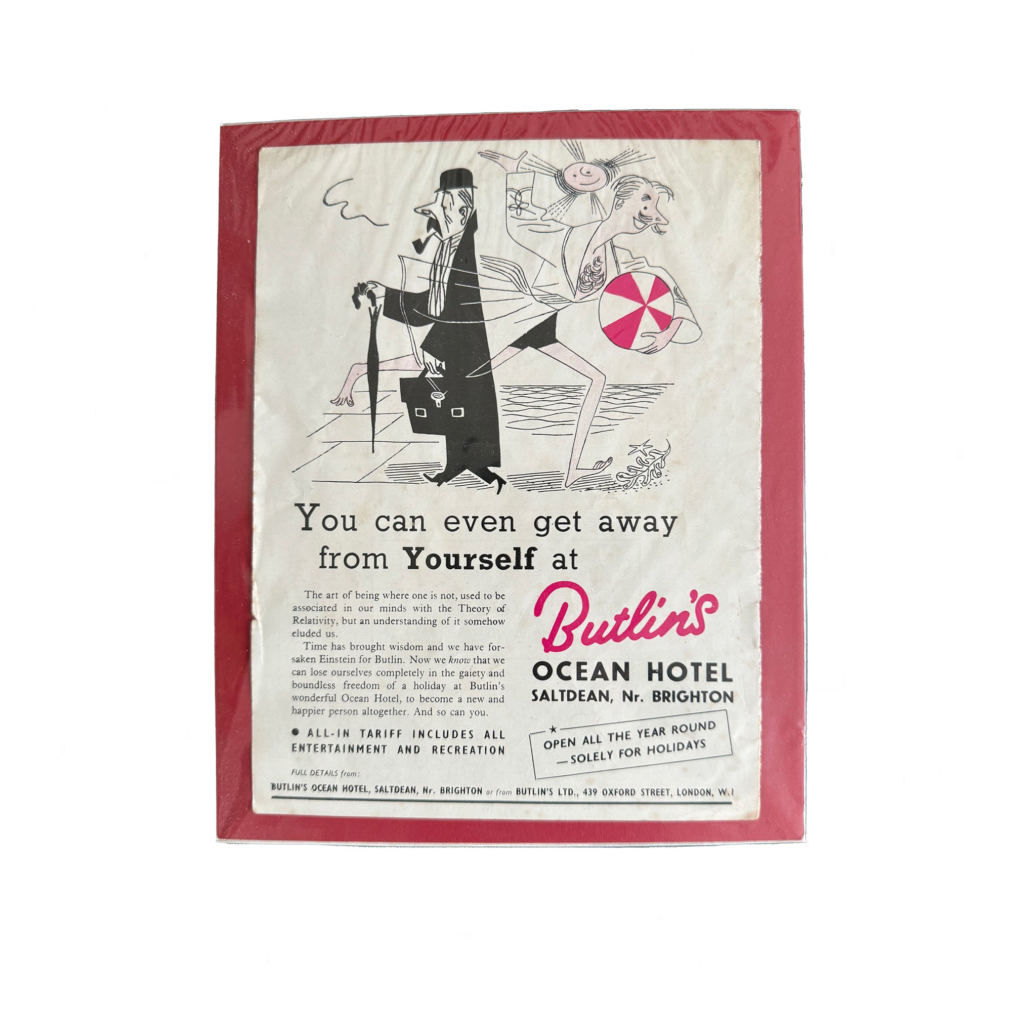 red and white poster advertisement for Butlins in Saltdean nr Brighton