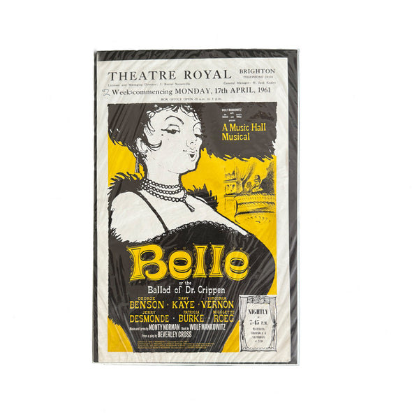 a small yellow and black white poster for Belle at Theatre Royal in Brighton Edit alt text