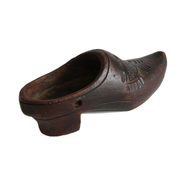 Early 1900s wooden clog shoe with leaf pattern in miniature size