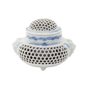 A secondhand Hirado reticulated incense burner white and blue