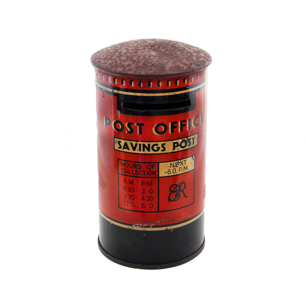 A vintage 1960s post office savings money box tin pillar