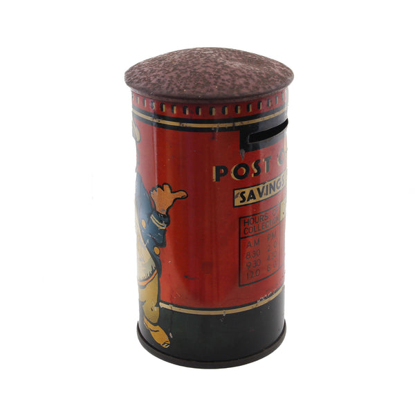 A post office savings money box tin pillar box enamel