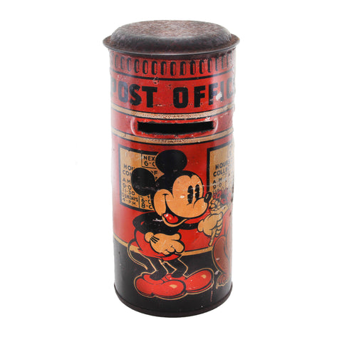 Antique mickey mouse, minnie mouse, pluto money box red black cream colour