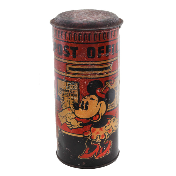 Cylindrical mickey mouse post office tin money box