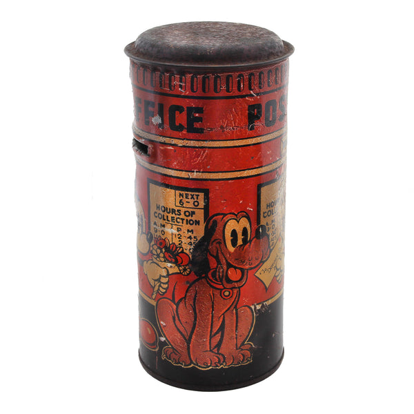 Post office money box tin cylinder mickey mouse