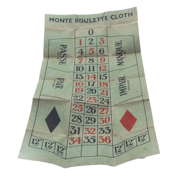 A monte roulette cloth and wheel in box vintage 1940s