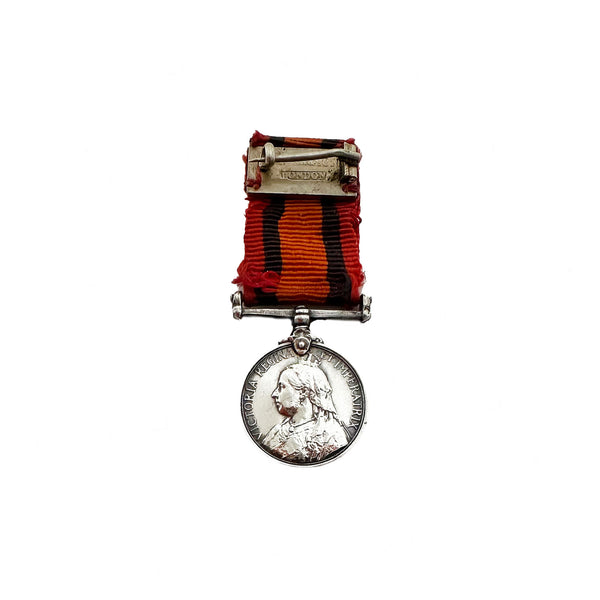 A wonderful miniature silver tone spink & son medal orange striped cloth