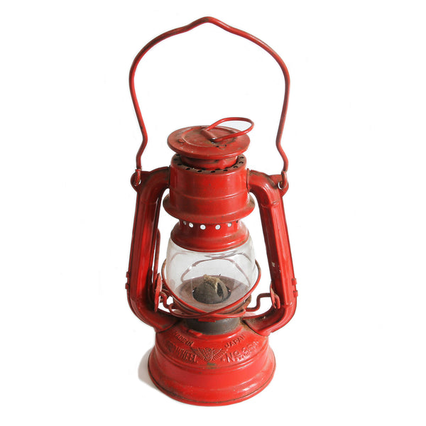 A red painted 1960s oil lantern made in Japan 