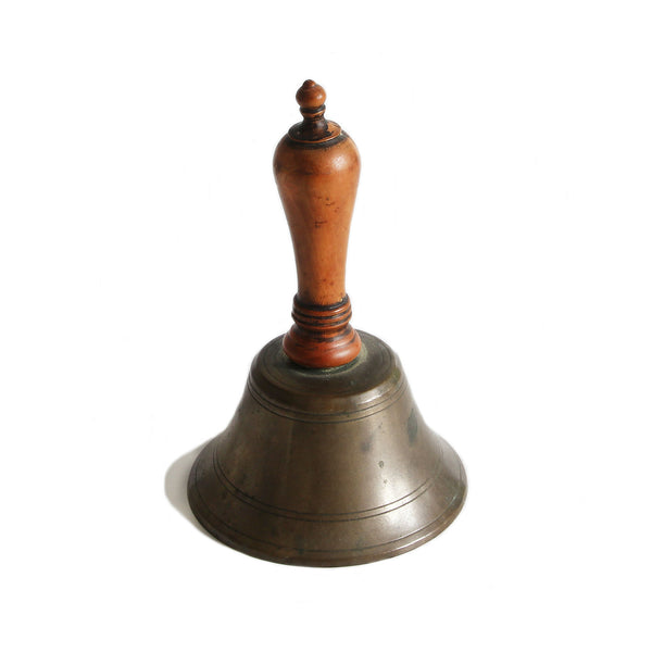 A lovely old miniature school ringing bell with wood handle