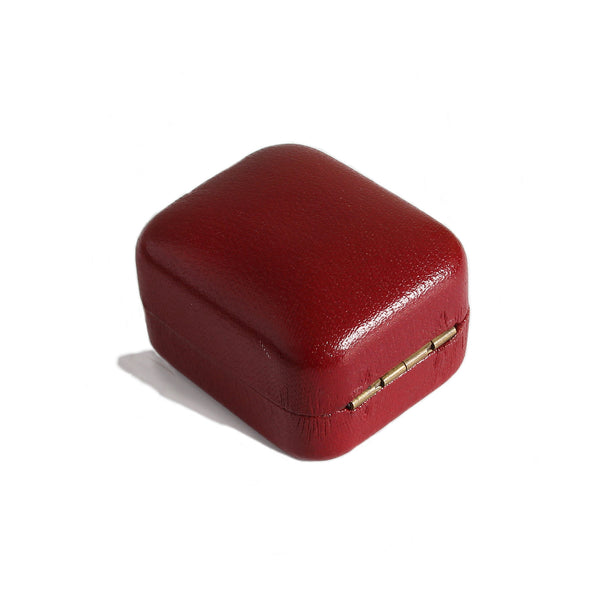 A hinged vintage ring box for jewellery red exterior at Cobble & Green antiques and curiosities