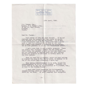 A vintage letter to Mr Turner from Mr Edward Pinto dated 15 April 1966