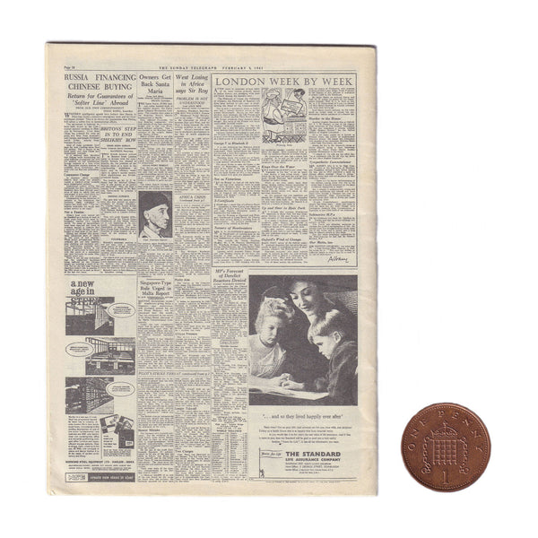 A rare unique miniature newspaper of The Sunday Telegraph from 1961