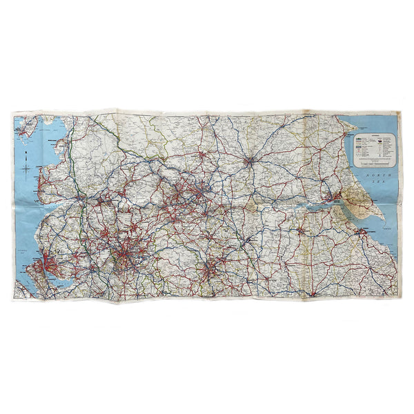 A vintage old road map of the Northern England section