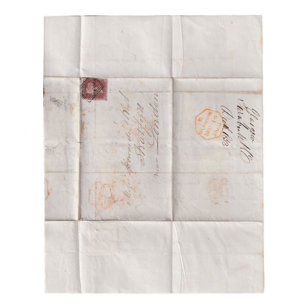 An old victorian letter in writing with an old red penny stamp