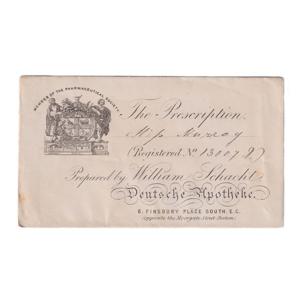 An antique prescription envelope prepared by William Schacht