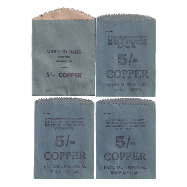 4 paper bag envelopes for copper coins 1960s