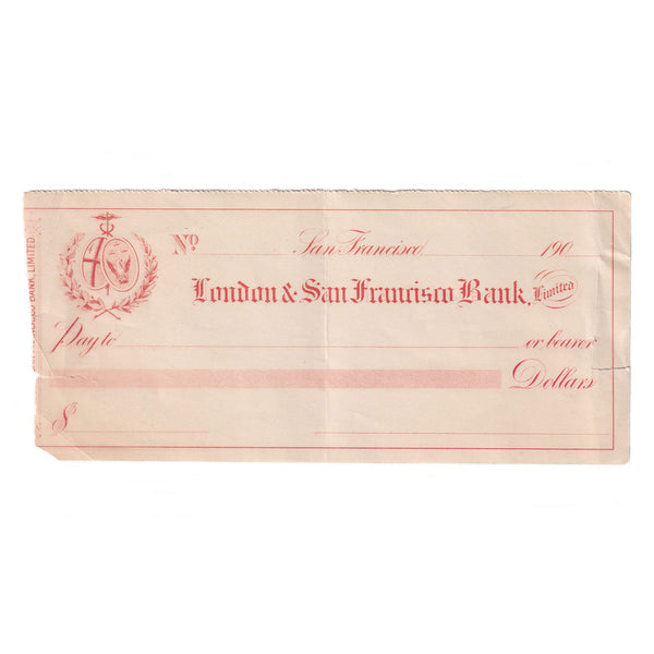 An old blank cheque dated 1900s by London and San Francisco Bank Limited