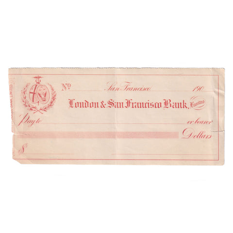 An old blank cheque dated 1900s by London and San Francisco Bank Limited