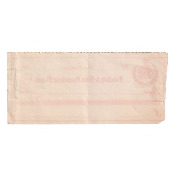 A blank old edwardian era cheque by London & San Francisco Bank Limited