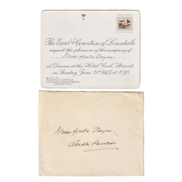 An invitation from Earl of Lonsdale to Greta Fayne with envelope dated 21 June 1925