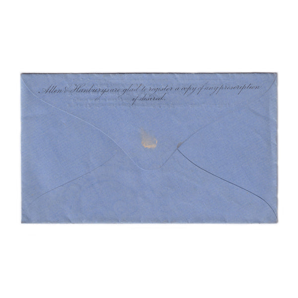 An antique old blue prescription envelope with Mr Leveridge name