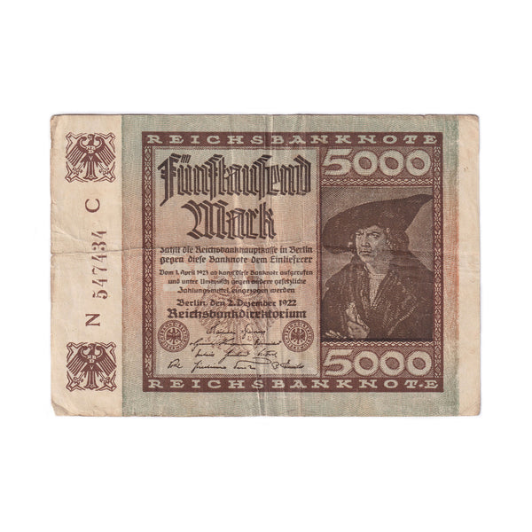 A Reichsbanknote 5000 dated December 1922