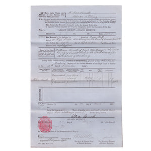 A very old legacy receipt Inland Revenue forwarded by Verralls Solicitors in Worthing dated 1885