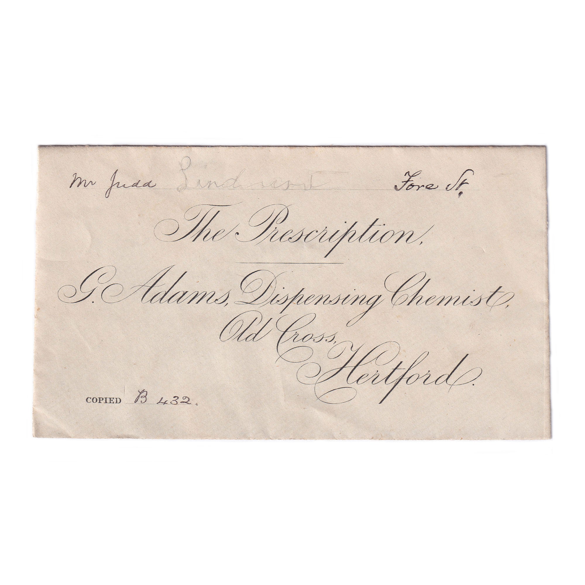 Old prescription envelope G Adams Dispensing Chemist in Hertford