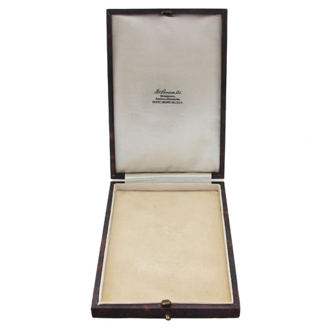 An antique JW Benson pocket watch box in brown with cream interior