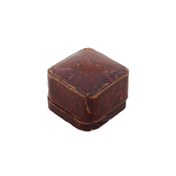 A leather brown square ring box antique raised section inside