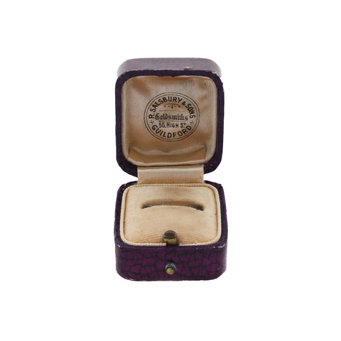 A beautiful antique ring display box purple colour R Salsbury & Sons of Guildford