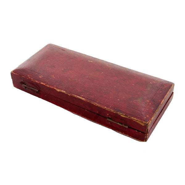 A red rectangular hinged jewellery display medal box red and vintage