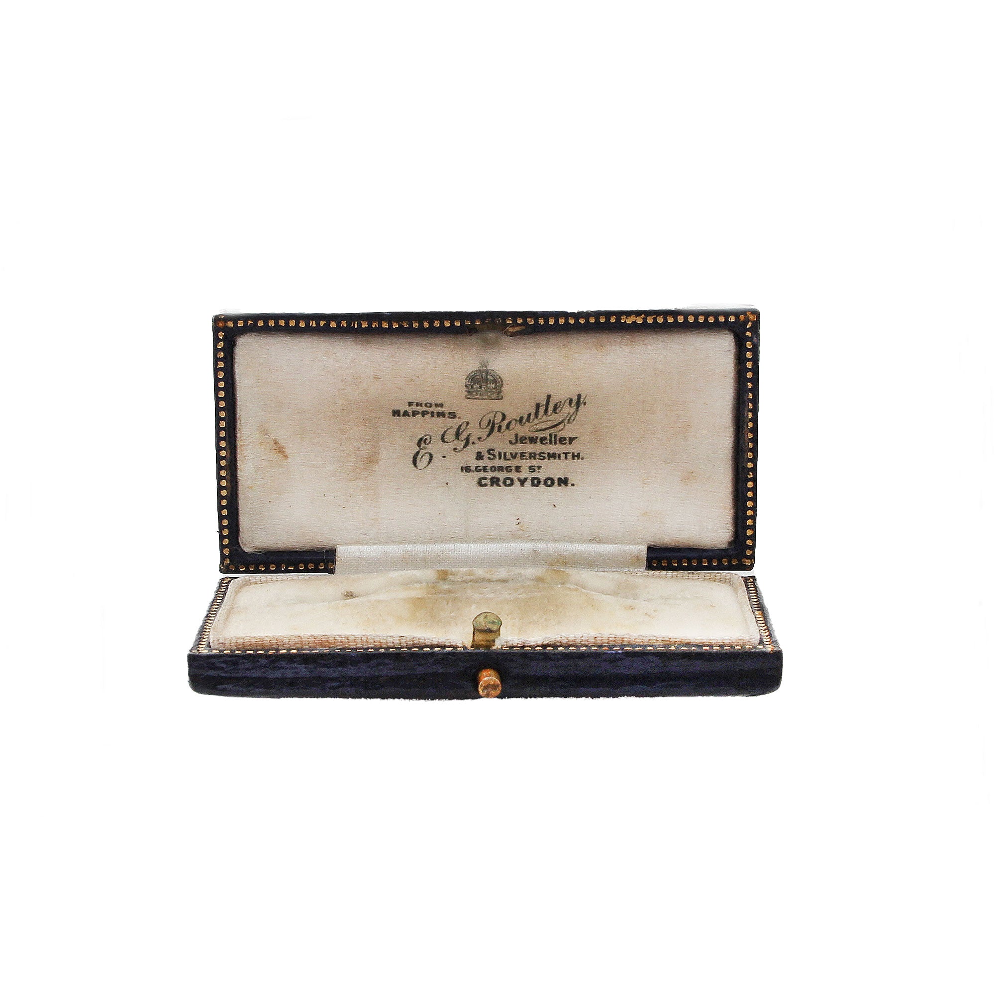 An antique brooch box with blue exterior E G Routley of Croydon