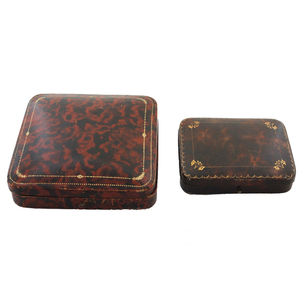 Two brown leather jewellery display boxes cufflinks collar studs universal