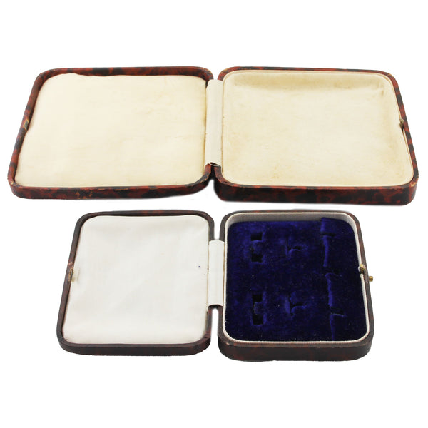 A set of blank jewellery cufflinks display boxes vintage with gold trim on the outside