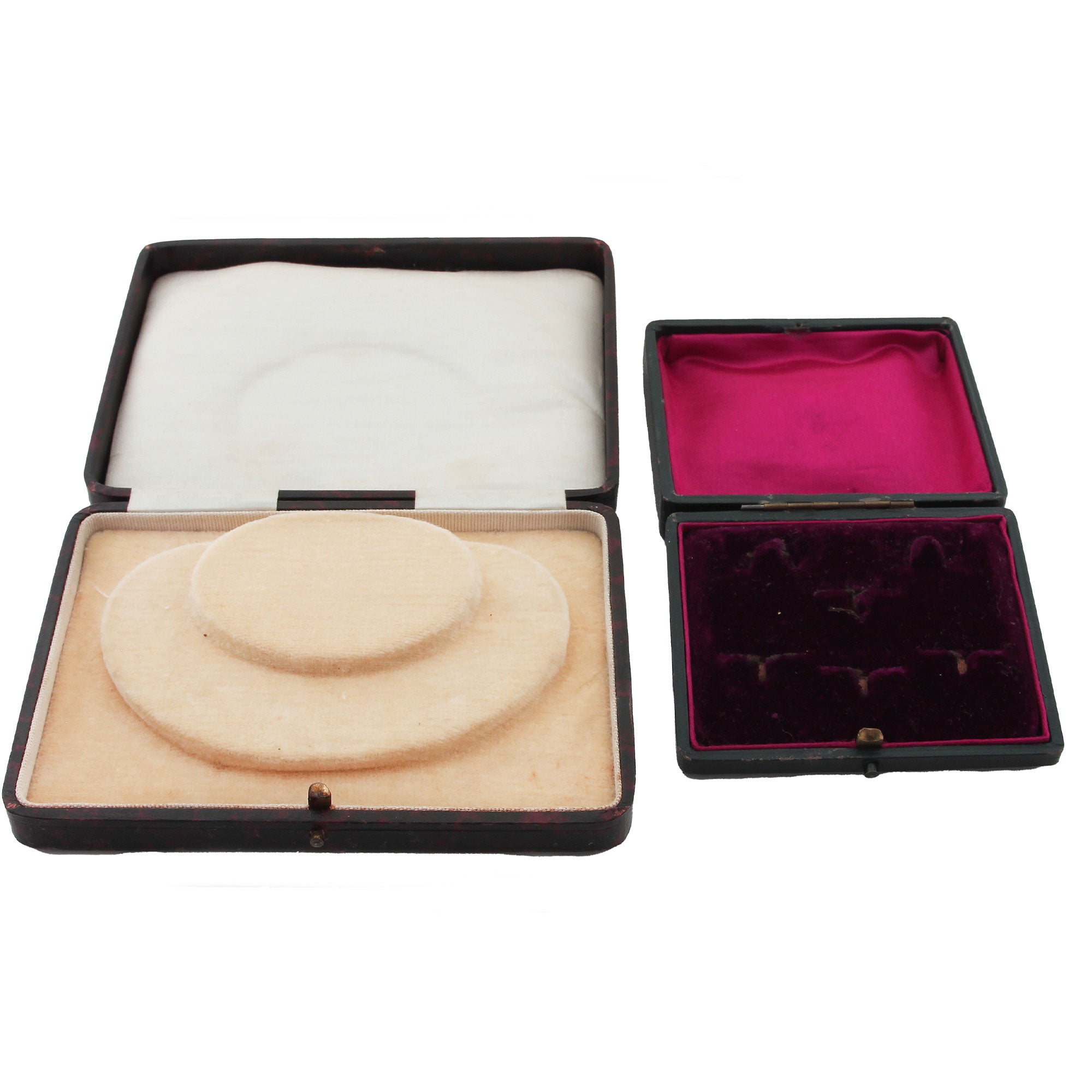 Two boxes for a necklace and cufflinks rectangular and velvet inside with silk top