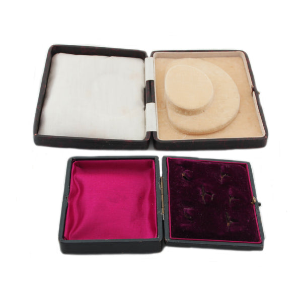 A set of 2 jewellery display boxes velvet and silk interior necklace cufflinks