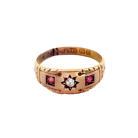 Antique garnet diamond ring 15ct gold dated 1891 hallmarked