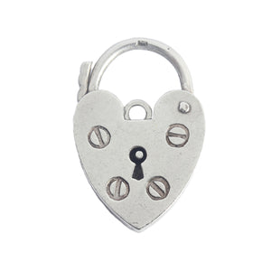 A large padlock clasp heart shaped with hinge and hallmark