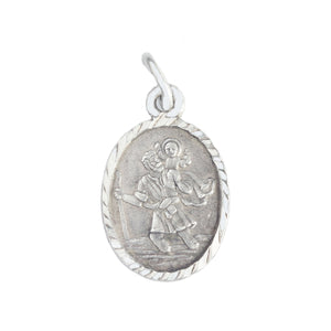 A secondhand vintage sterling silver oval roped edge Saint Christopher