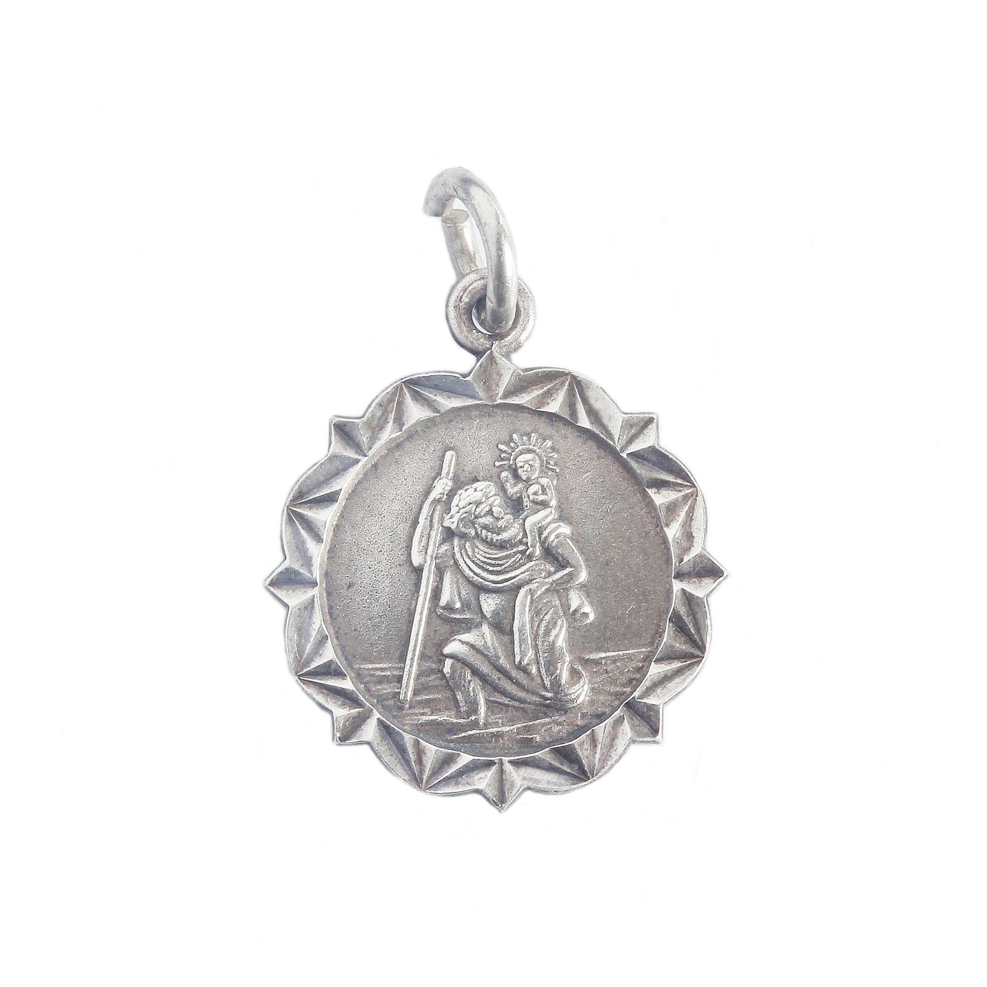 A sterling silver secondhand fancy edge Saint Christopher pendant hallmarked