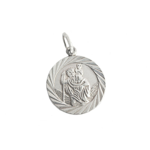 A vintage silver small round St Christopher pendant