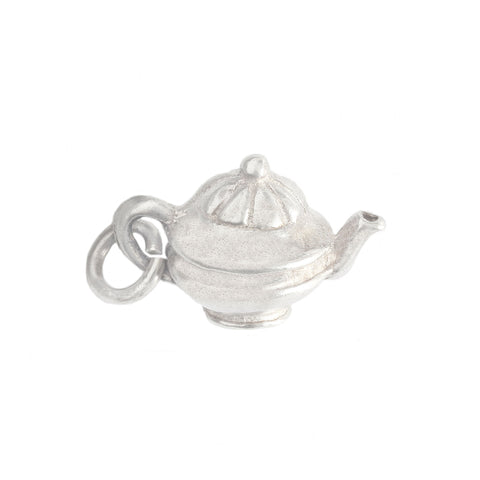 A vintage sterling silver solid teapot charm with grooved top