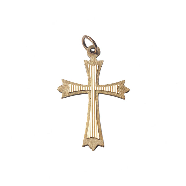 A vinage preowned patterned large cross pendant in yellow gold