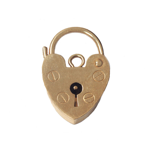 A vintage secondhand heart shaped padlock clasp charm bracelet yellow gold